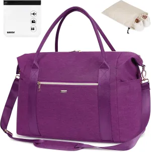WANDF For Spirit Airlines Personal Item Bag 18x14x8 Travel Duffel Bag with TSA Approved Quart Size Bag & Shoe Bags Weekender Overnight Carry-on Luggage for Women (Deep Purple)