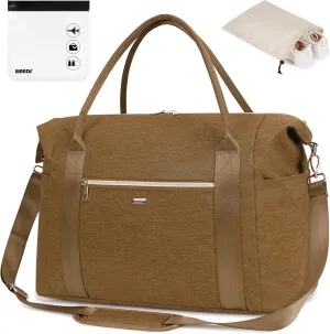 WANDF For Spirit Airlines Personal Item Bag 18x14x8 Travel Duffel Bag with TSA Approved Quart Size Bag & Shoe Bags Weekender Overnight Carry-on Luggage for Women (Earth Yellow)