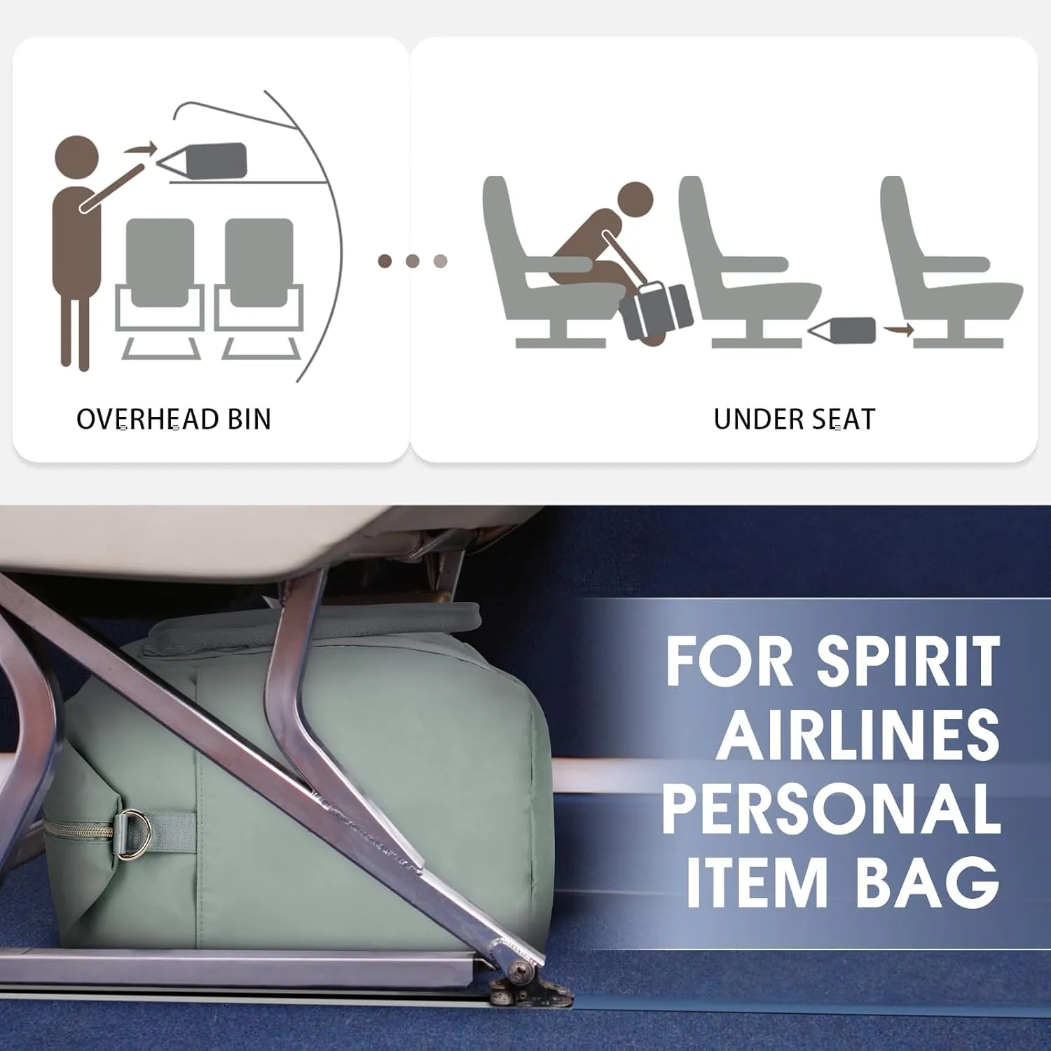 WANDF For Spirit Airlines Personal Item Bag 18x14x8 Travel Duffel bag with TSA Approved Quart Size Bag & Shoe Bags Weekender Overnight Carry-on Luggage for Women (Grey）