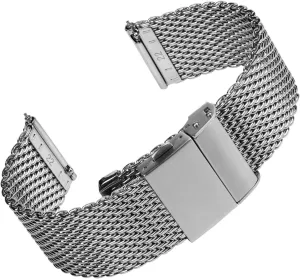 WATCHGECKO Merriott Quick-Release Milanese Mesh Stainless Steel Watch Strap - Polished. Mens Replacement Wristwatch Strap. Easy to Fit Adjustable Strap