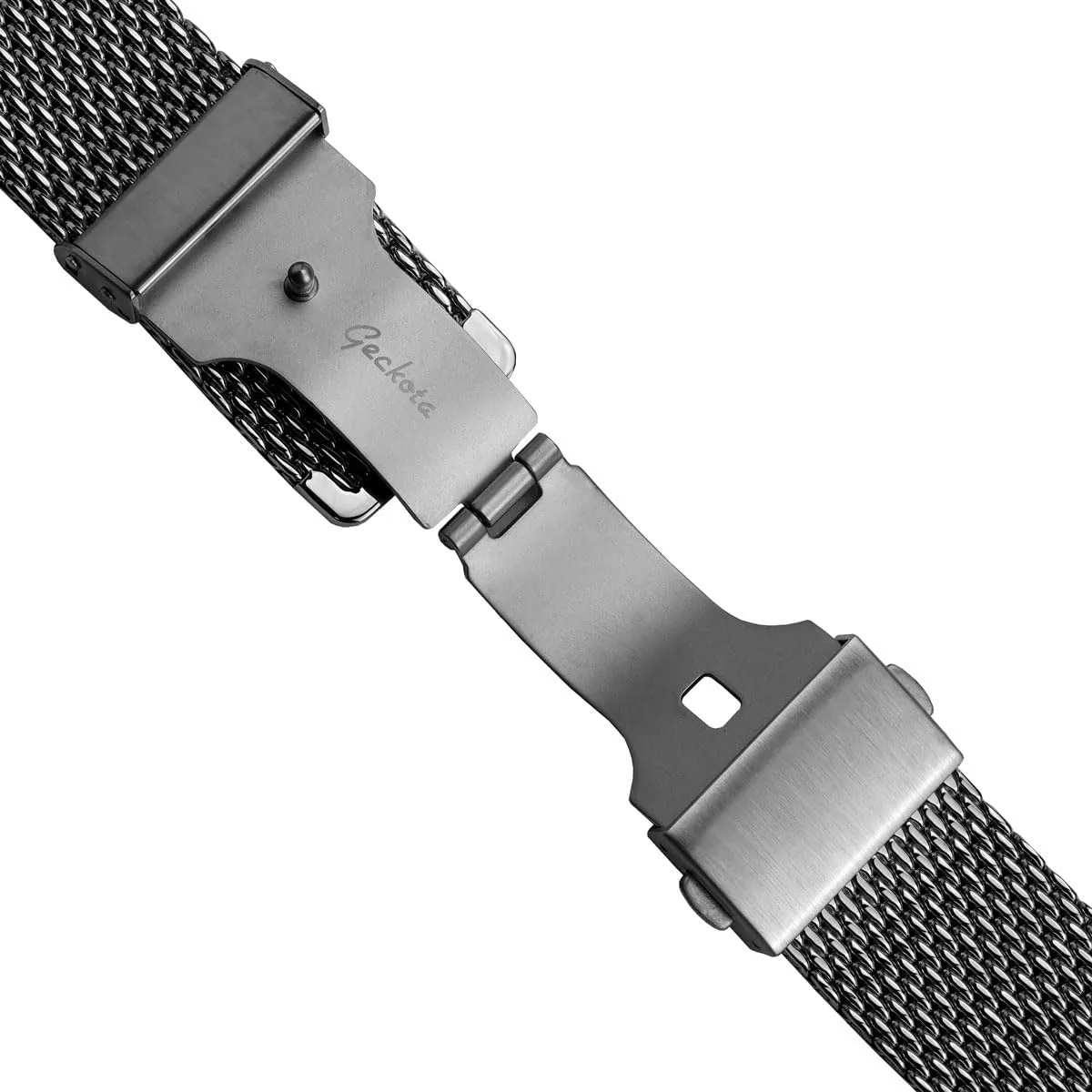 WATCHGECKO Merriott Quick-Release Milanese Mesh Stainless Steel Watch Strap - Polished. Mens Replacement Wristwatch Strap. Easy to Fit Adjustable Strap