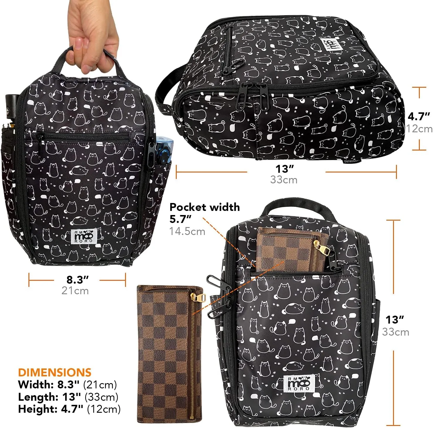 Water Resistant Shoe Bags With Pockets Large Size for Travel Sport Storage Packing Organizer Cute Cats