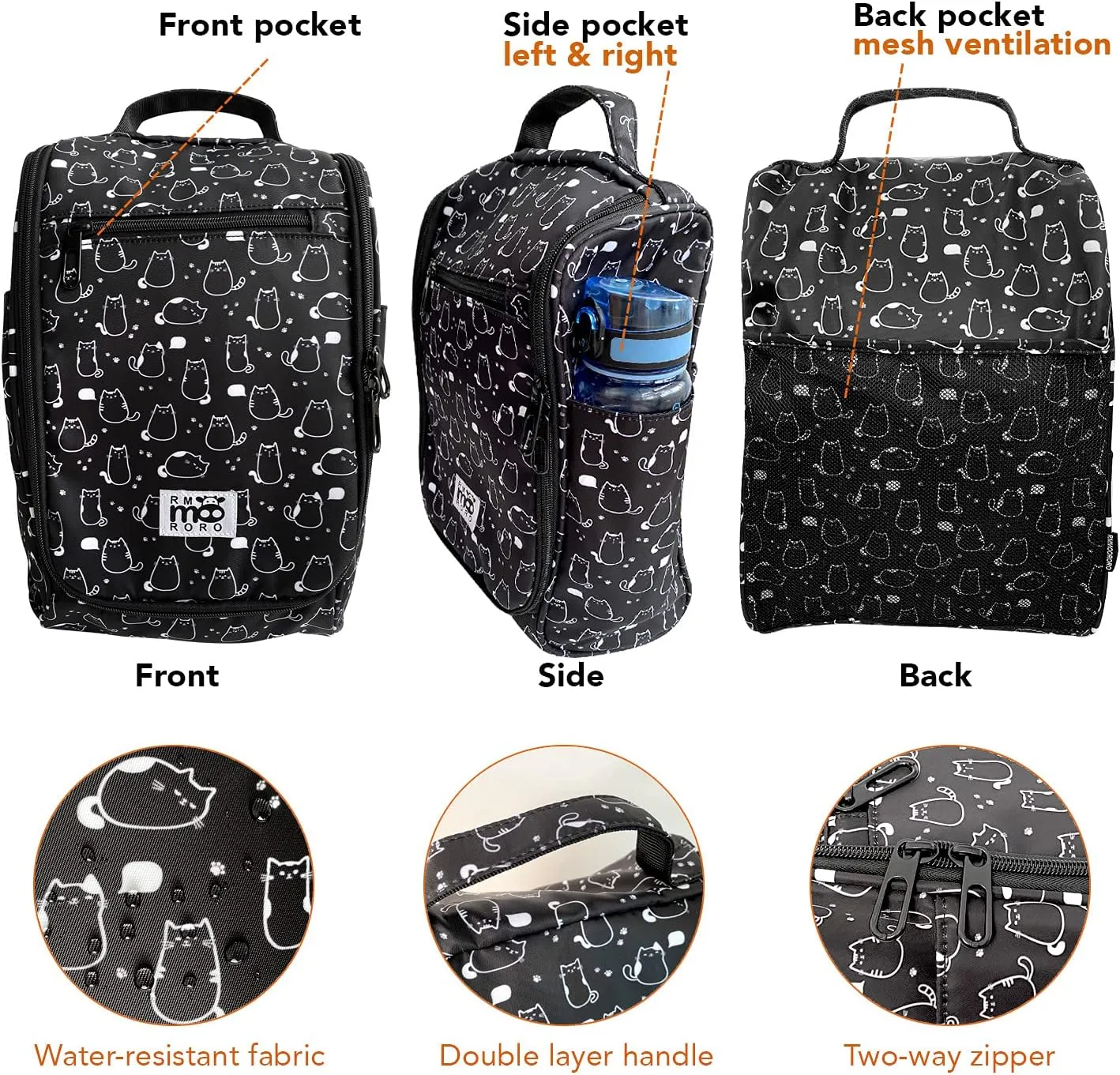 Water Resistant Shoe Bags With Pockets Large Size for Travel Sport Storage Packing Organizer Cute Cats