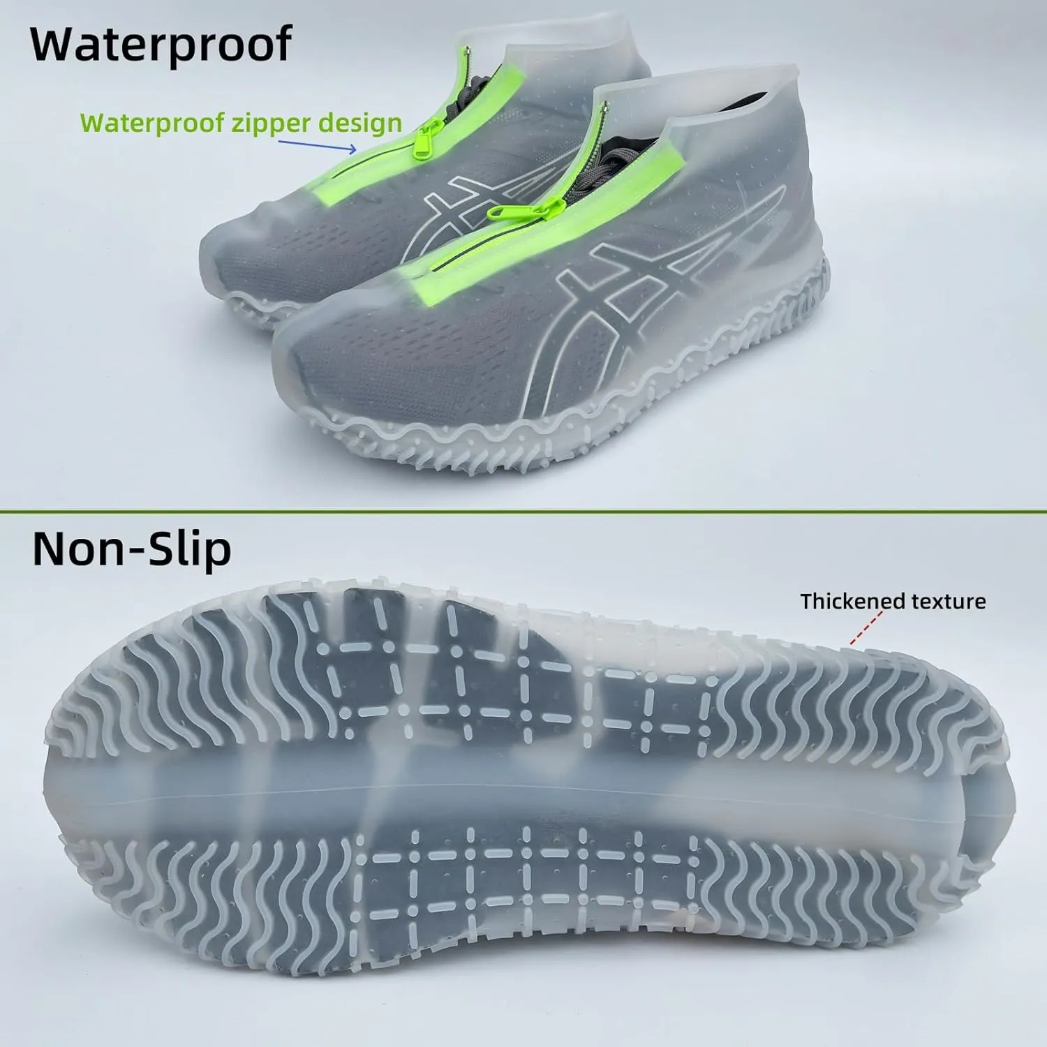Waterproof Shoe Covers with Zipper,Reusable Silicone Rain Overshoes for Men & Women,Keep Shoes Dry in Rain,Snow,Mud (Zipper Clear, Large)