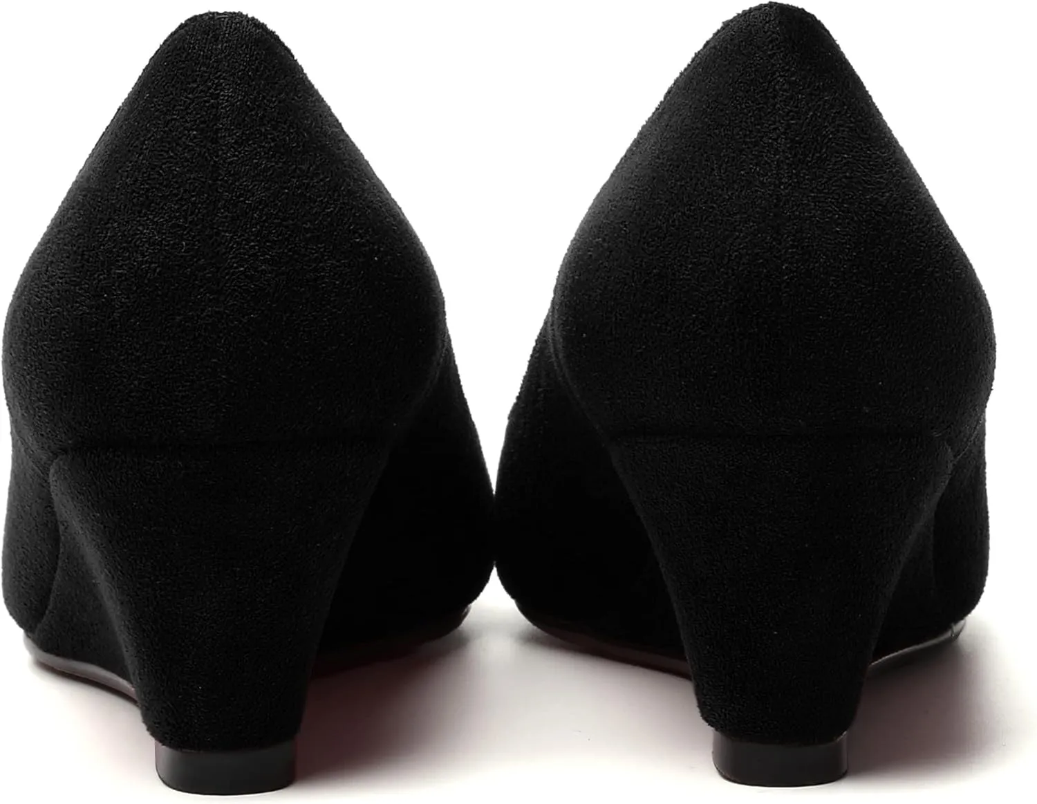 WAYDERNS Womens Solid Round Toe Dating Suede Casual Slip On Wedge Low Heel Pumps Shoes 2 Inch