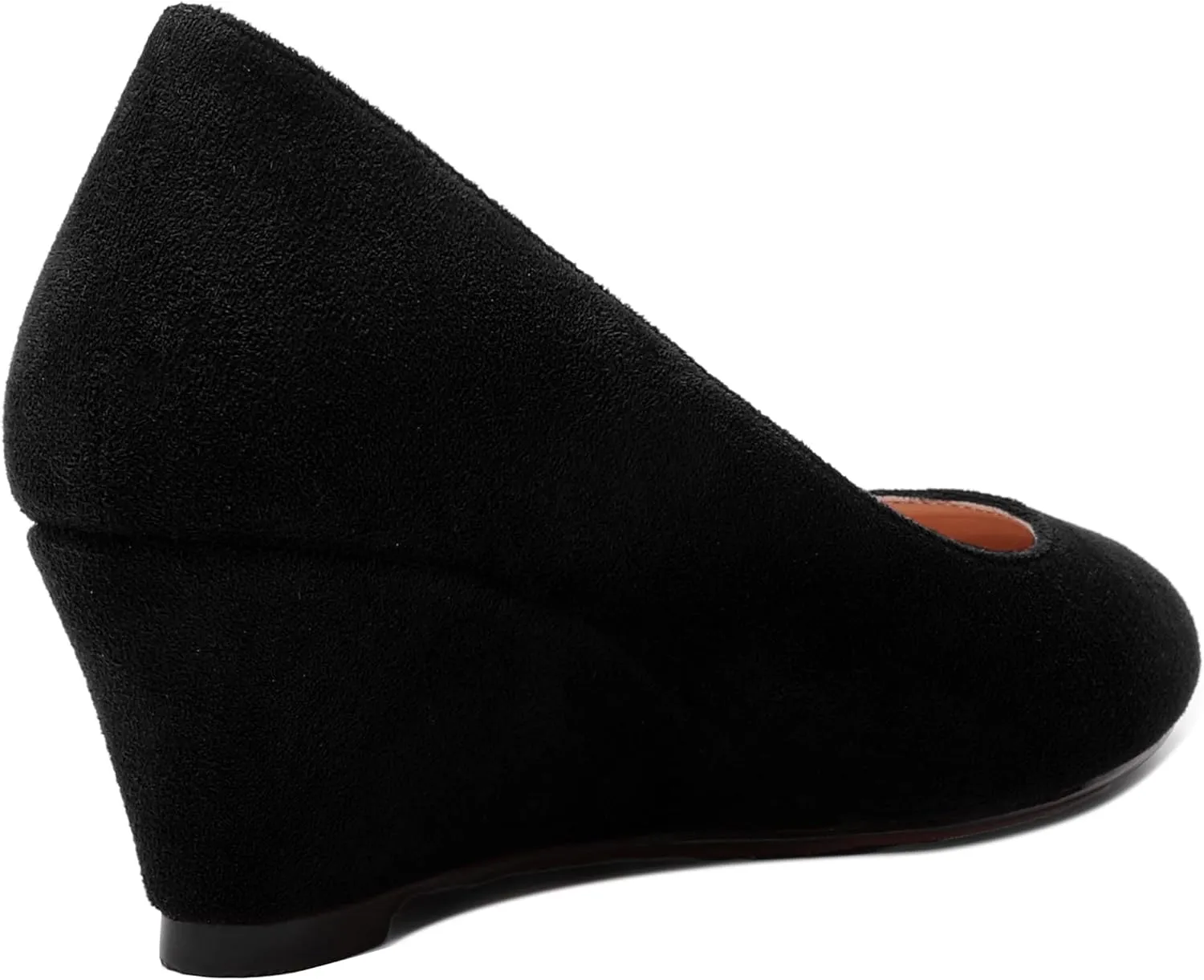 WAYDERNS Womens Solid Round Toe Dating Suede Casual Slip On Wedge Low Heel Pumps Shoes 2 Inch