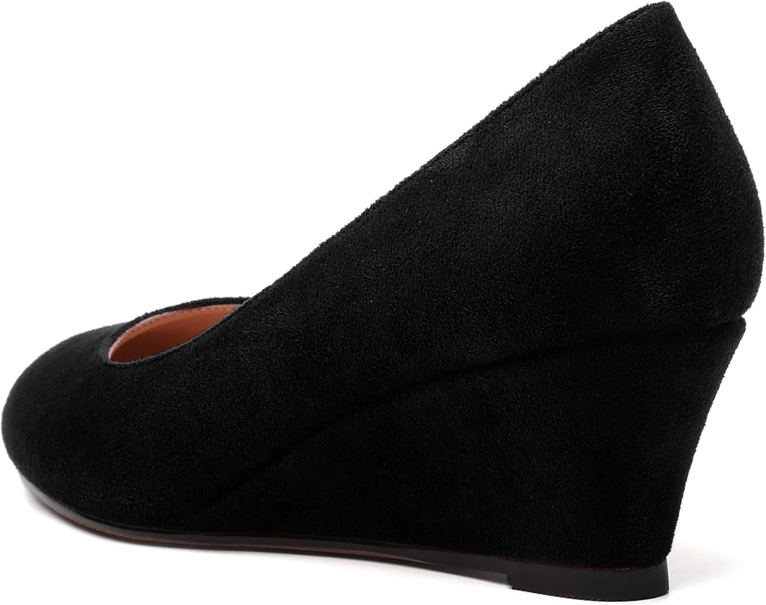 WAYDERNS Womens Solid Round Toe Dating Suede Casual Slip On Wedge Low Heel Pumps Shoes 2 Inch
