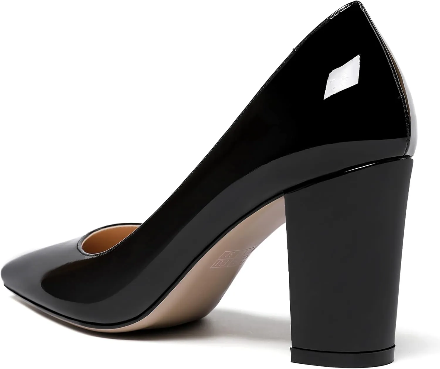 WAYDERNS Women's Solid Slip On Pointed Toe Patent Block High Heel Pumps Shoes 3.5 Inch