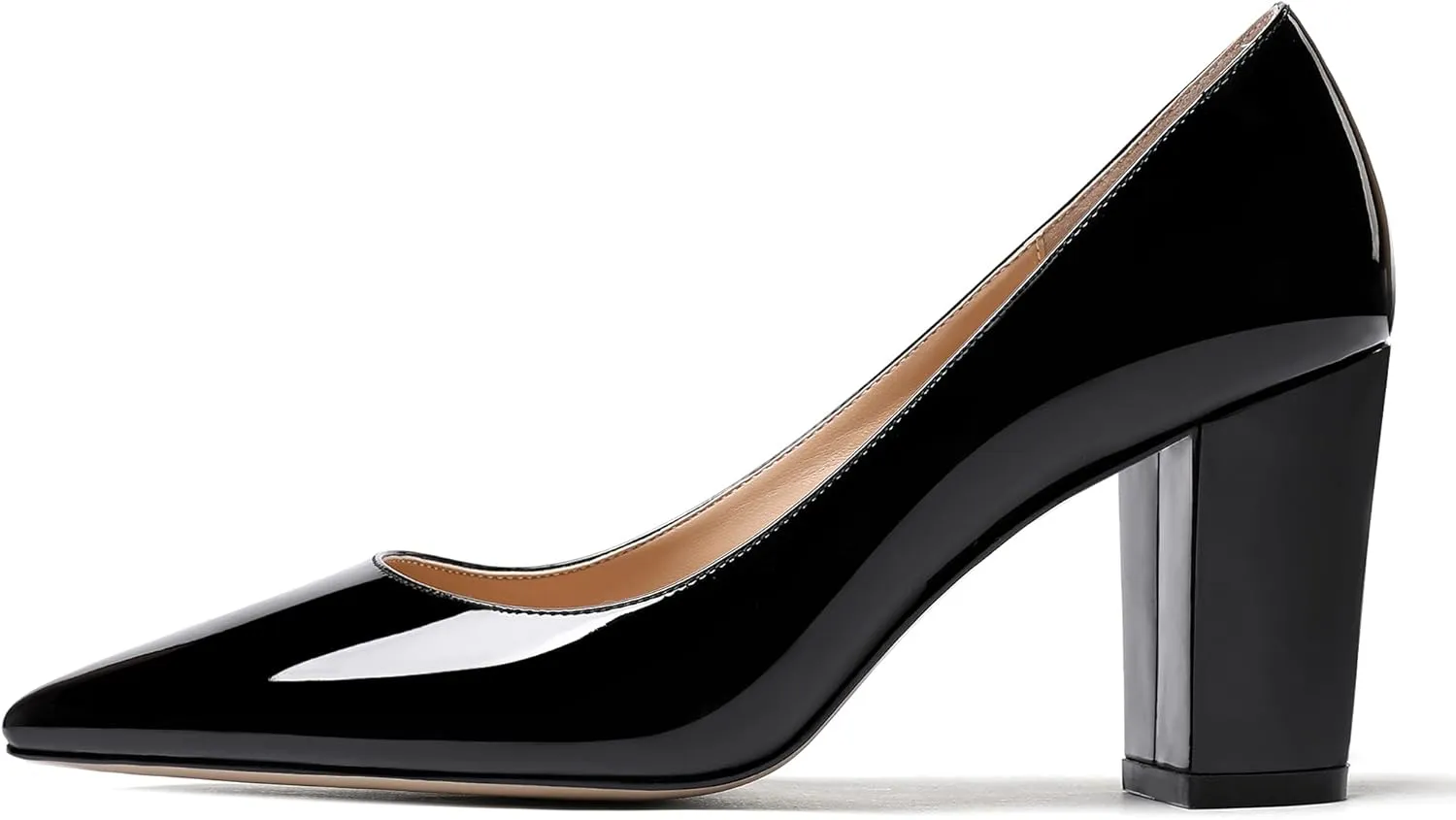 WAYDERNS Women's Solid Slip On Pointed Toe Patent Block High Heel Pumps Shoes 3.5 Inch
