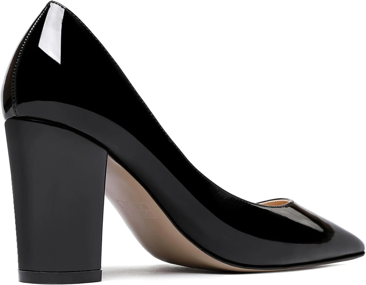 WAYDERNS Women's Solid Slip On Pointed Toe Patent Block High Heel Pumps Shoes 3.5 Inch