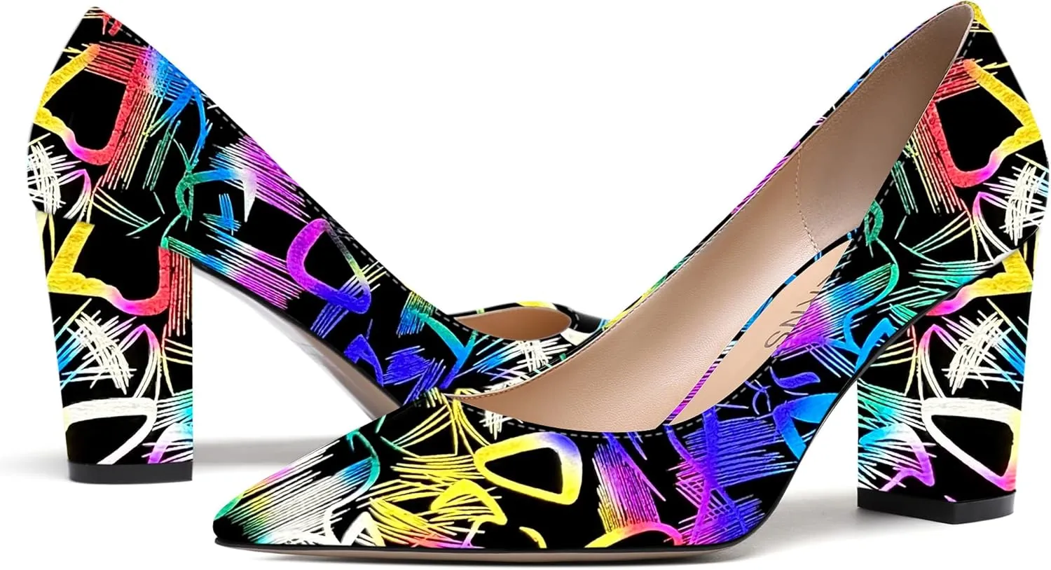 WAYDERNS Women's Solid Slip On Pointed Toe Patent Block High Heel Pumps Shoes 3.5 Inch