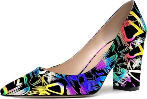 WAYDERNS Women's Solid Slip On Pointed Toe Patent Block High Heel Pumps Shoes 3.5 Inch