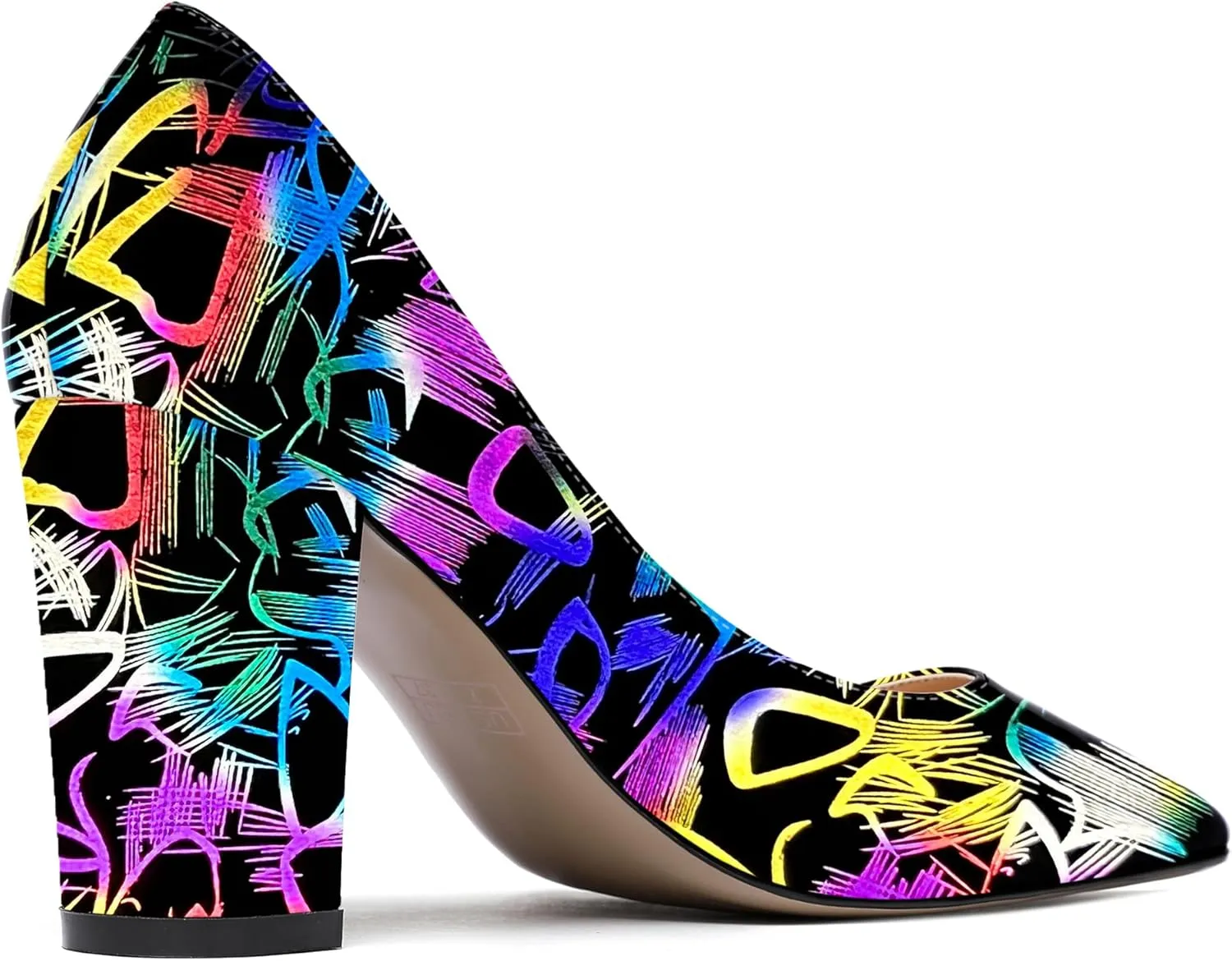 WAYDERNS Women's Solid Slip On Pointed Toe Patent Block High Heel Pumps Shoes 3.5 Inch
