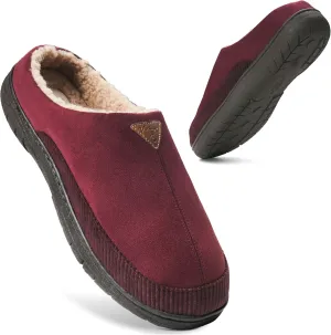 Weatherproof Vintage Men's Corduroy Slippers, Lightweight House Slippers with Faux Shearling Lining and Easy Slip-On Design