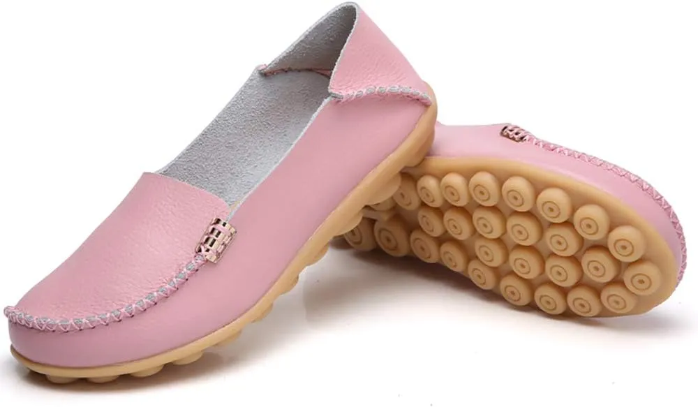 WERWAES Womens Casual Loafers Comfortable Leather Slip on Shoes Fashion Round Toe Moccasins Flats Soft Lightweight Walking Outdoor Loafers