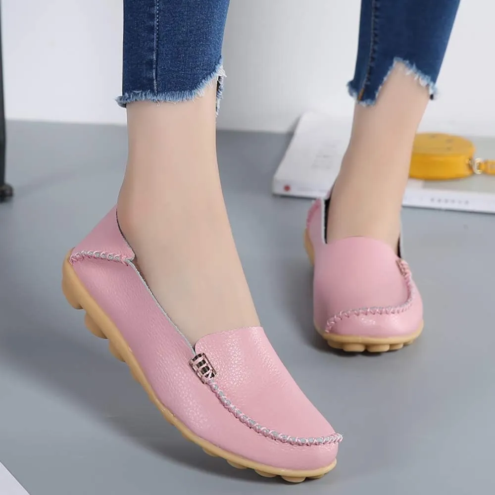 WERWAES Womens Casual Loafers Comfortable Leather Slip on Shoes Fashion Round Toe Moccasins Flats Soft Lightweight Walking Outdoor Loafers