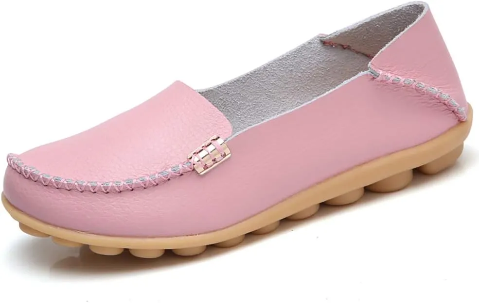 WERWAES Womens Casual Loafers Comfortable Leather Slip on Shoes Fashion Round Toe Moccasins Flats Soft Lightweight Walking Outdoor Loafers