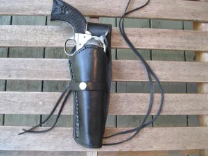 Western Quick Draw Gun Holster - Smooth Leather - 38 Cal - Black - Right Hand - Single Action - Size 6"
