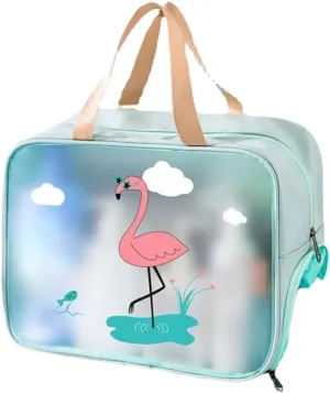 Wet and Dry Dual-Purpose Cosmetic Bag for Business Trips Swimming Portable Shower Toiletries Bag Shoe Bag (Flamingo,Enlarged shoe compartment design)