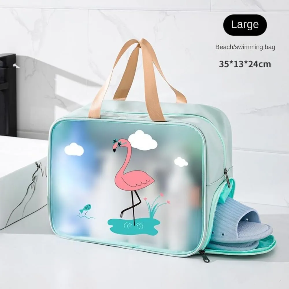 Wet and Dry Dual-Purpose Cosmetic Bag for Business Trips Swimming Portable Shower Toiletries Bag Shoe Bag (Flamingo,Enlarged shoe compartment design)
