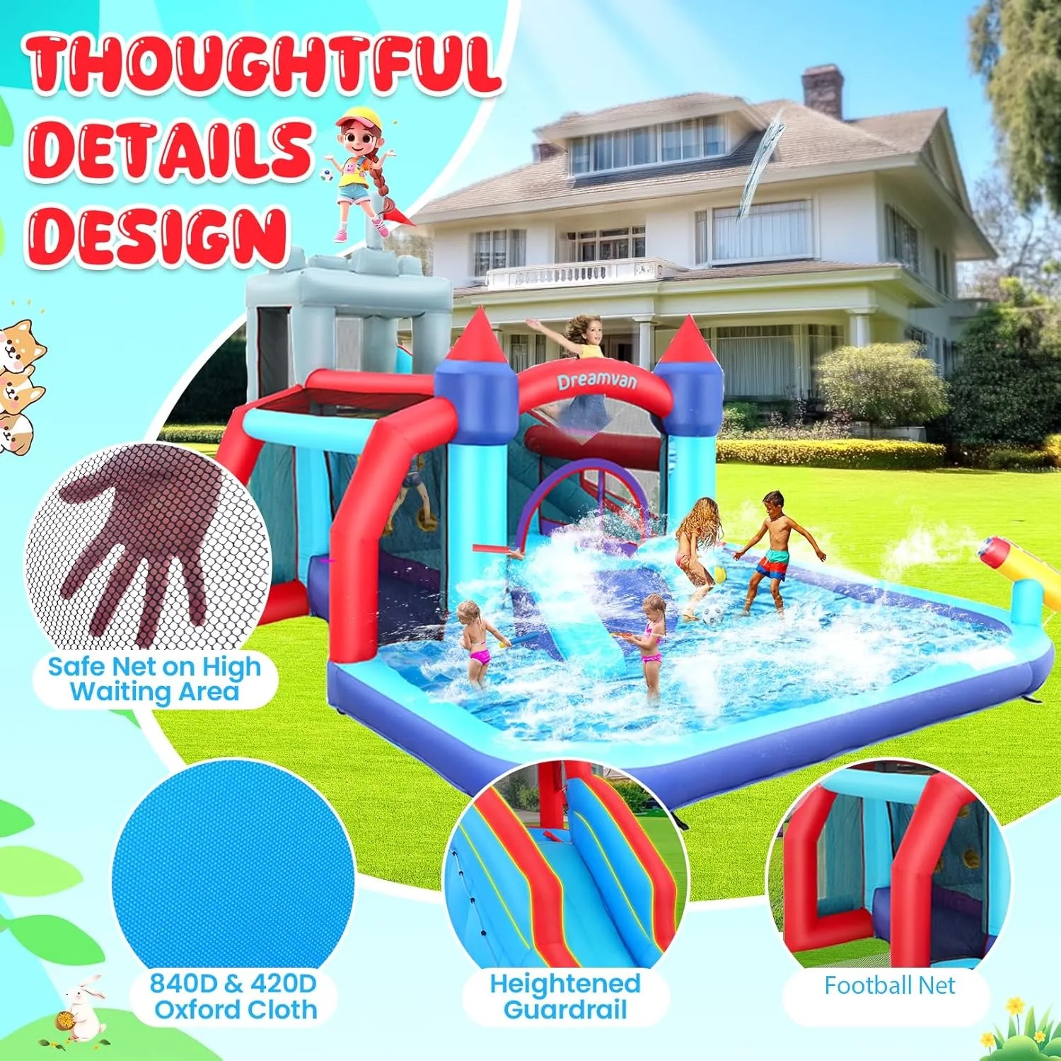 Whubefy Inflatable Water Slide for Kids 8-12, 13x12FT 10-in-1 Large Water Slide Bounce House for Big Kids w/Pool/Climing Wall/Jumping Area, Summer Inflatable Bounce House Water Park for Backyard