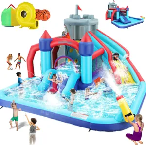 Whubefy Inflatable Water Slide for Kids 8-12, 13x12FT 10-in-1 Large Water Slide Bounce House for Big Kids w/Pool/Climing Wall/Jumping Area, Summer Inflatable Bounce House Water Park for Backyard