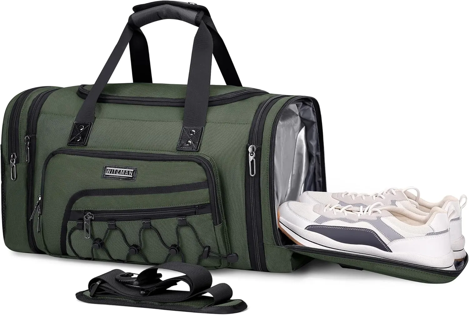 WITZMAN Duffle Bag for Men Nylon Large Gym Weekender Bag with Shoe Compartment Expandable Carry on Overnight Bag(B695 Army Green)