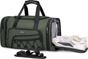 WITZMAN Duffle Bag for Men Nylon Large Gym Weekender Bag with Shoe Compartment Expandable Carry on Overnight Bag(B695 Army Green)