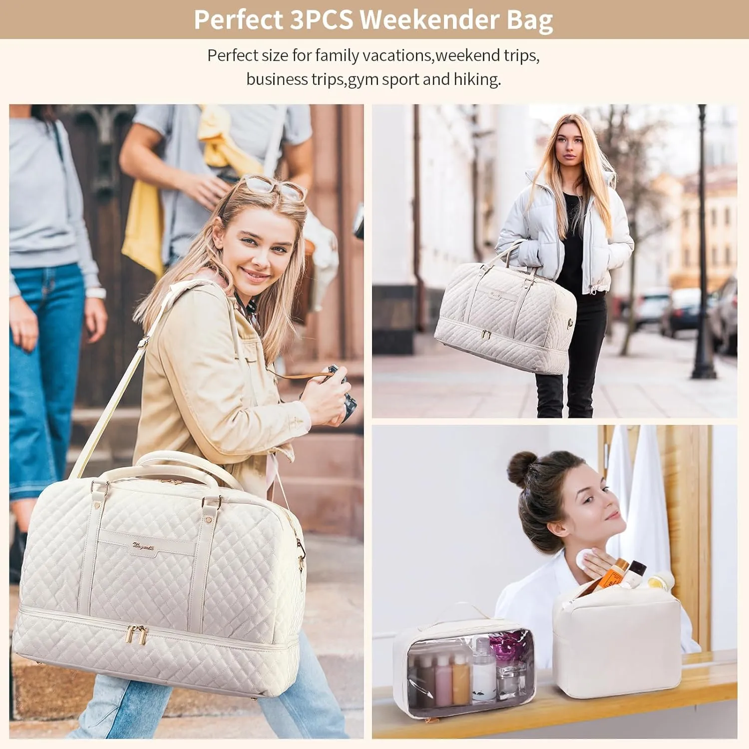 Wogarl Weekender Bag for Women Men Large Overnight Bag Travel Duffel Bag with Shoe Compartment Toiletry Satchel Bag Carry On Bag Fit 21" Laptop