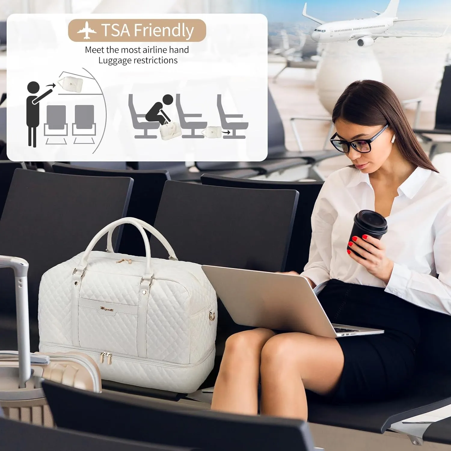 Wogarl Weekender Bag for Women Men Large Overnight Bag Travel Duffel Bag with Shoe Compartment Toiletry Satchel Bag Carry On Bag Fit 21" Laptop