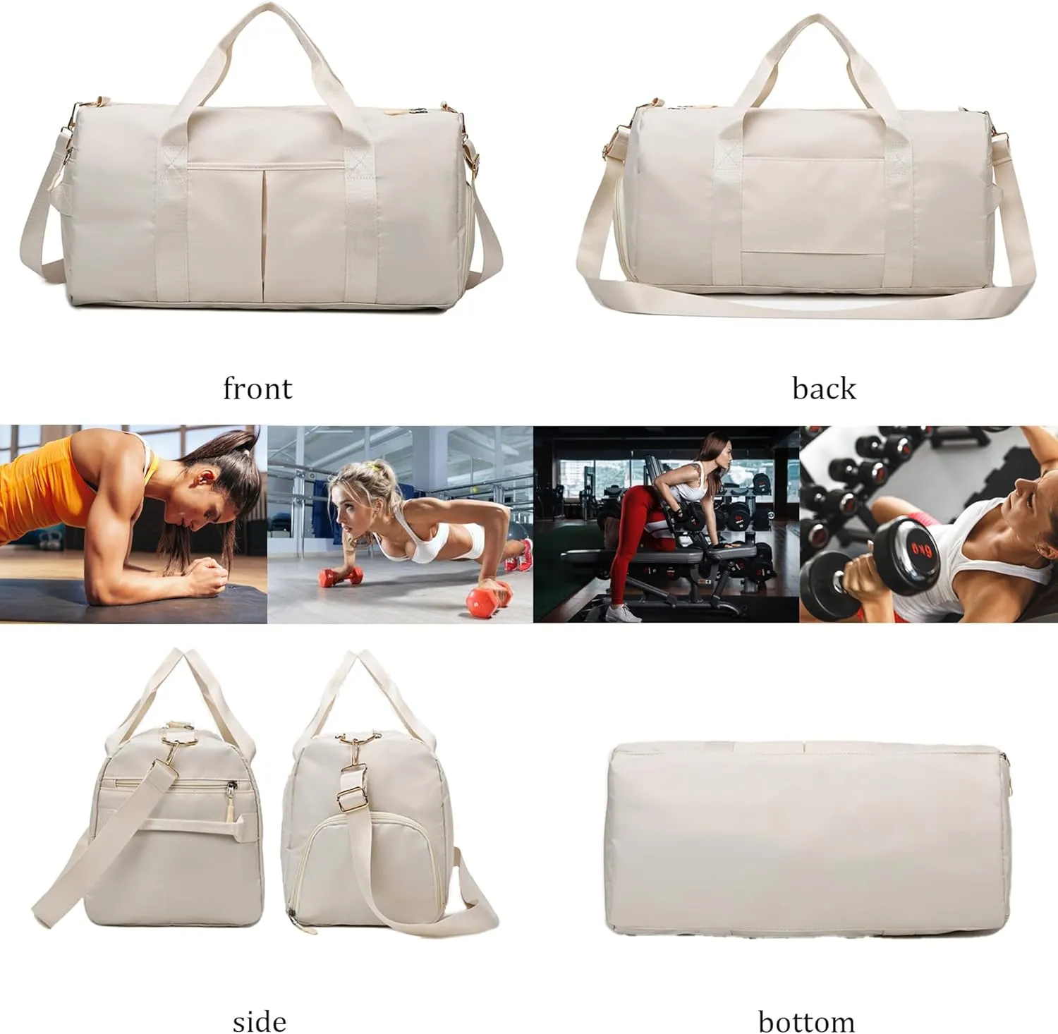 Women Gym Bag with Separation for Wet and Dry, Shoe Storage, Waterproof Travel Duffle Bag for Gym, Swimming, Yoga, Sports (Beige)