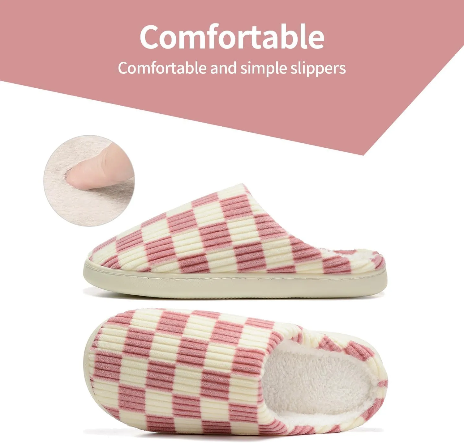 Women House Checkered Slippers - Plaid Scuff Memory Foam Non-Slip Indoor Outdoor Casual Soft Slides