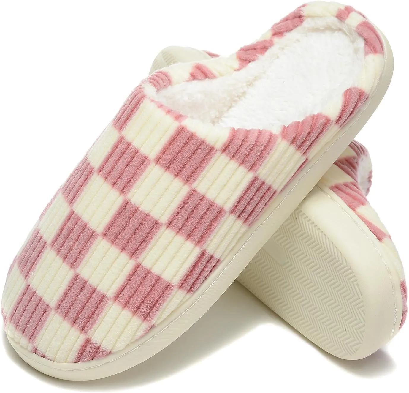 Women House Checkered Slippers - Plaid Scuff Memory Foam Non-Slip Indoor Outdoor Casual Soft Slides
