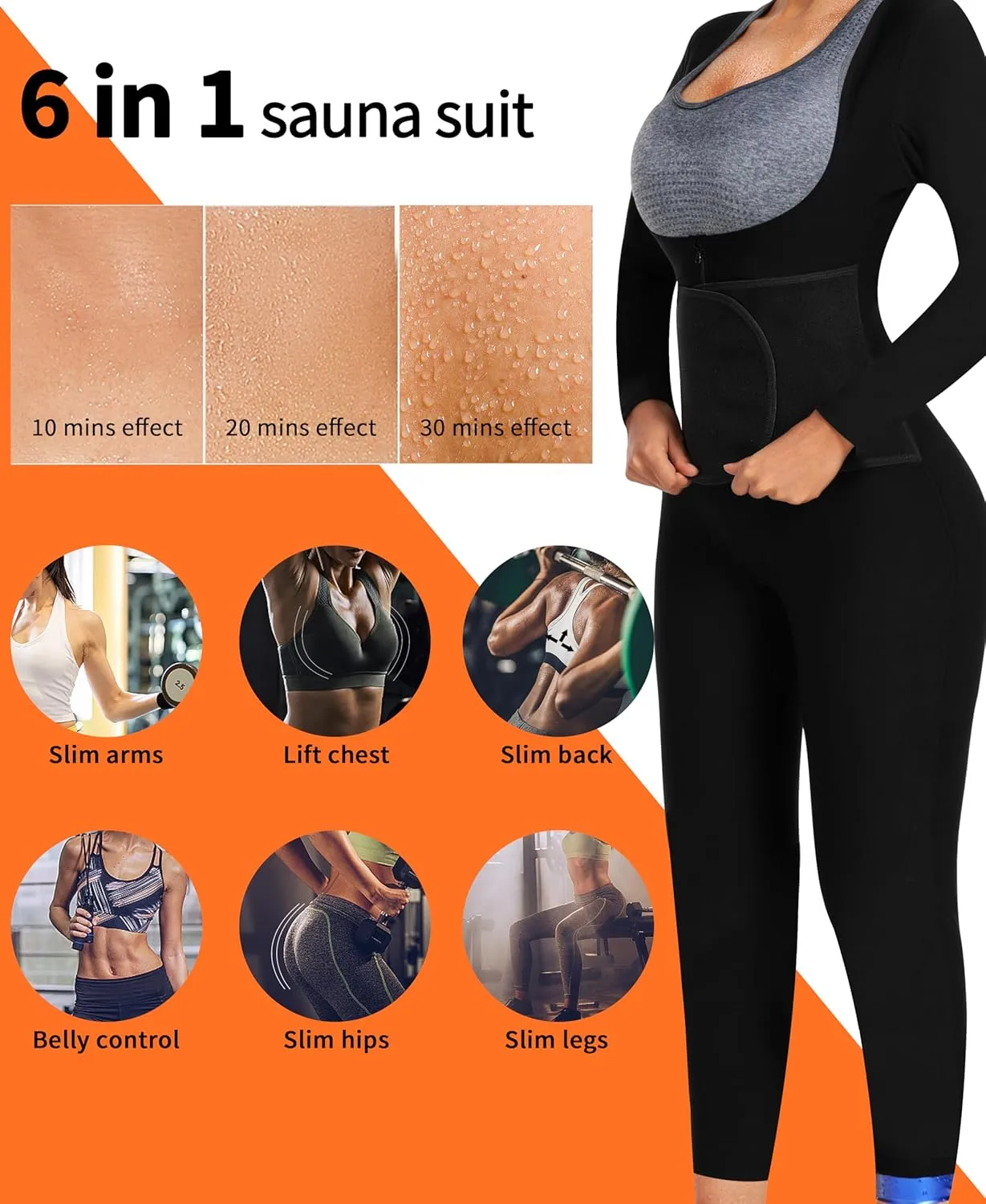 Women Sauna Suit Sweat Shirt Slimming Vest Hot Top Jumpsuit Shapewear,Armpit and Crotch Mesh