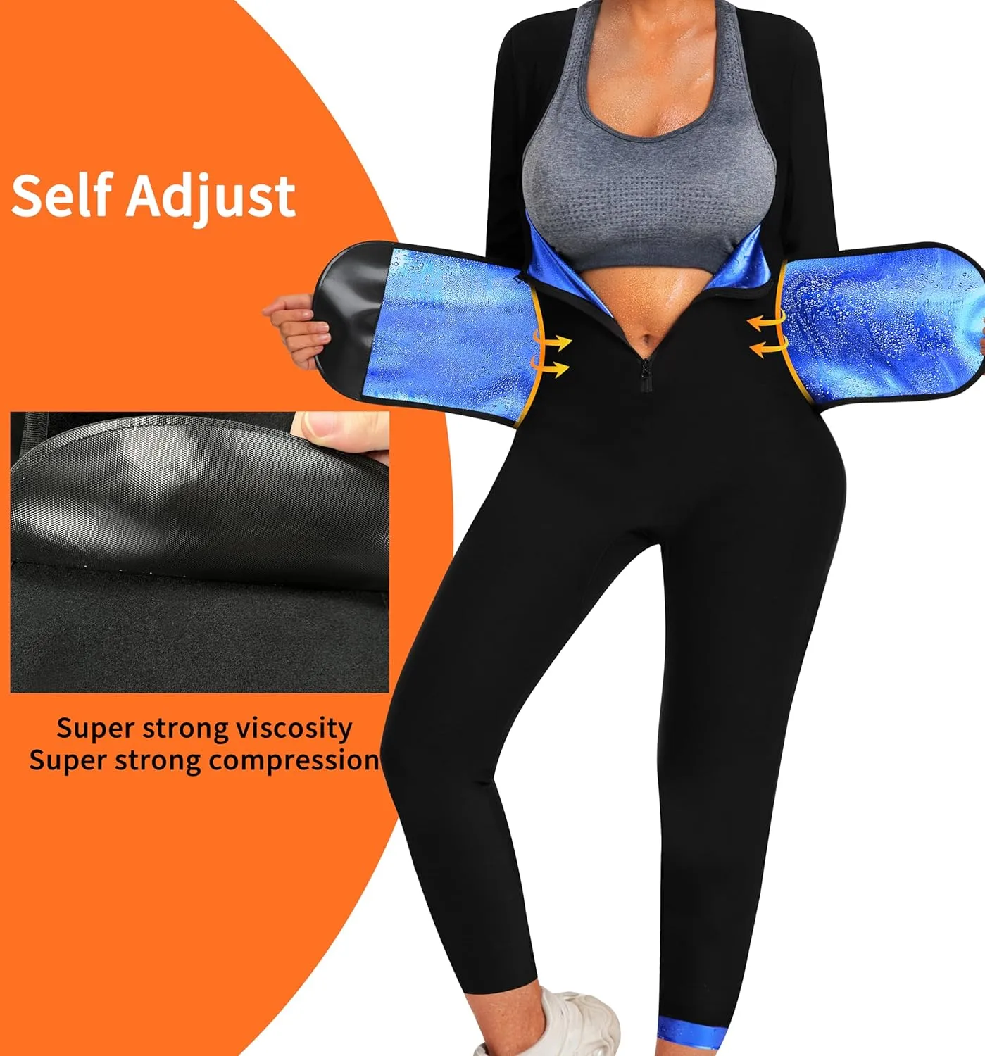 Women Sauna Suit Sweat Shirt Slimming Vest Hot Top Jumpsuit Shapewear,Armpit and Crotch Mesh