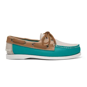Women's 2 Eyelet LE Boat Shoe: Turquoise/Ivory/Tan