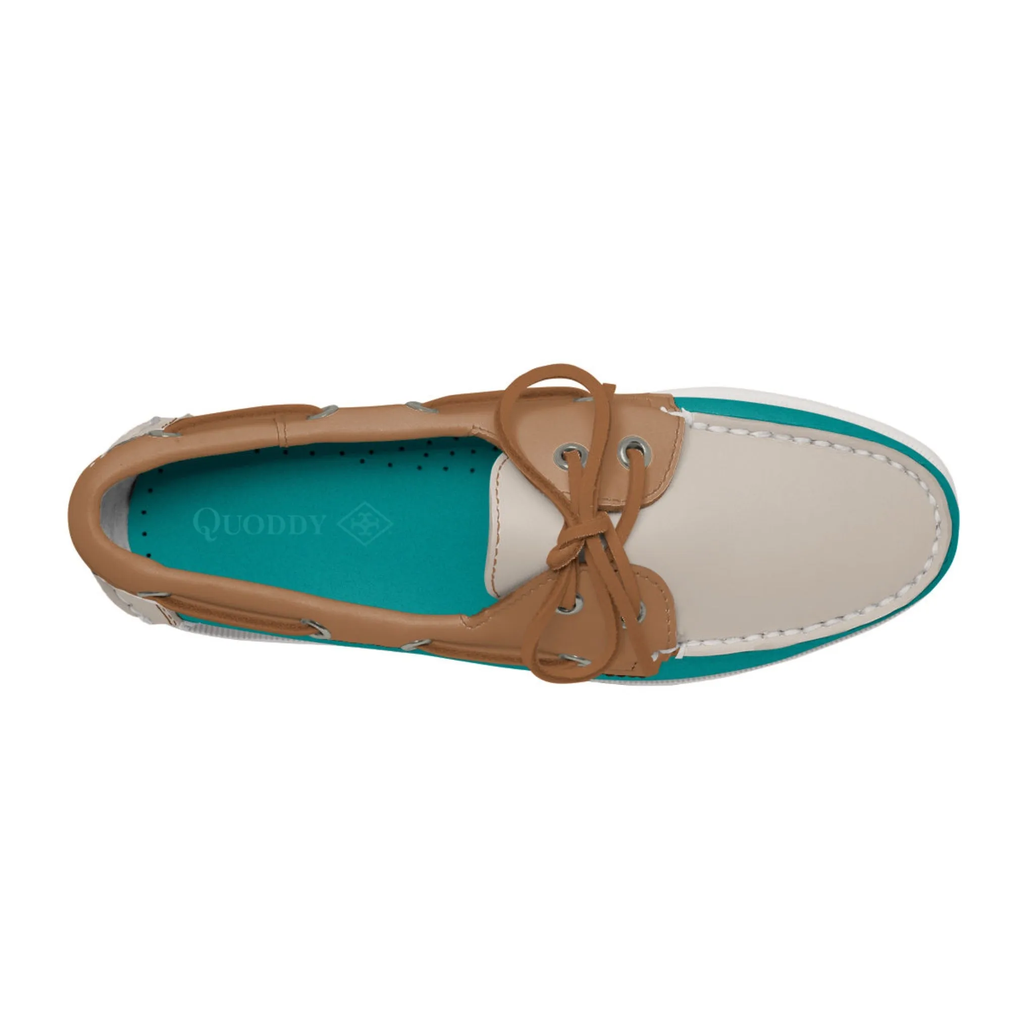 Women's 2 Eyelet LE Boat Shoe: Turquoise/Ivory/Tan