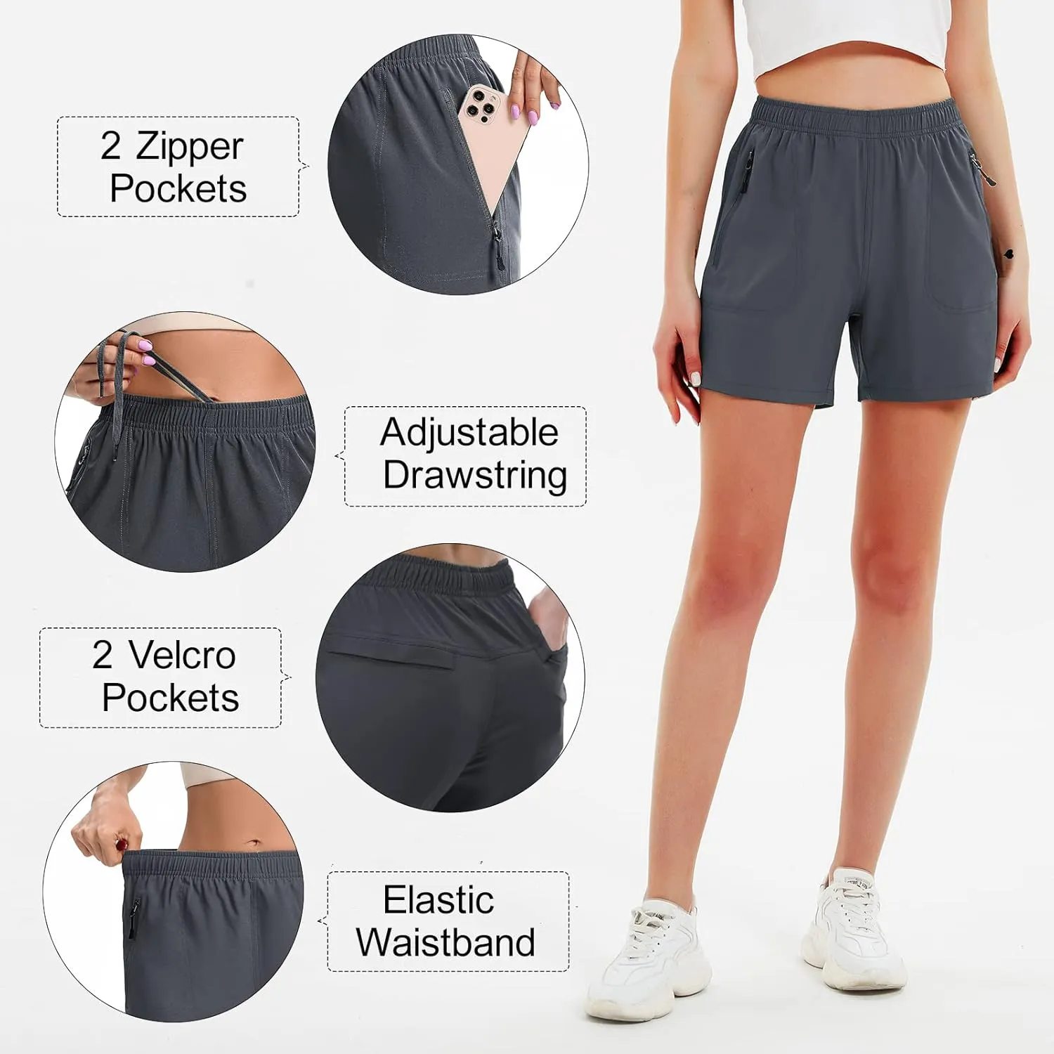 Women's 5" 7" Hiking Cargo Shorts Quick Dry Lightweight Athletic Outdoor Shorts for Workout with Zipper Pockets