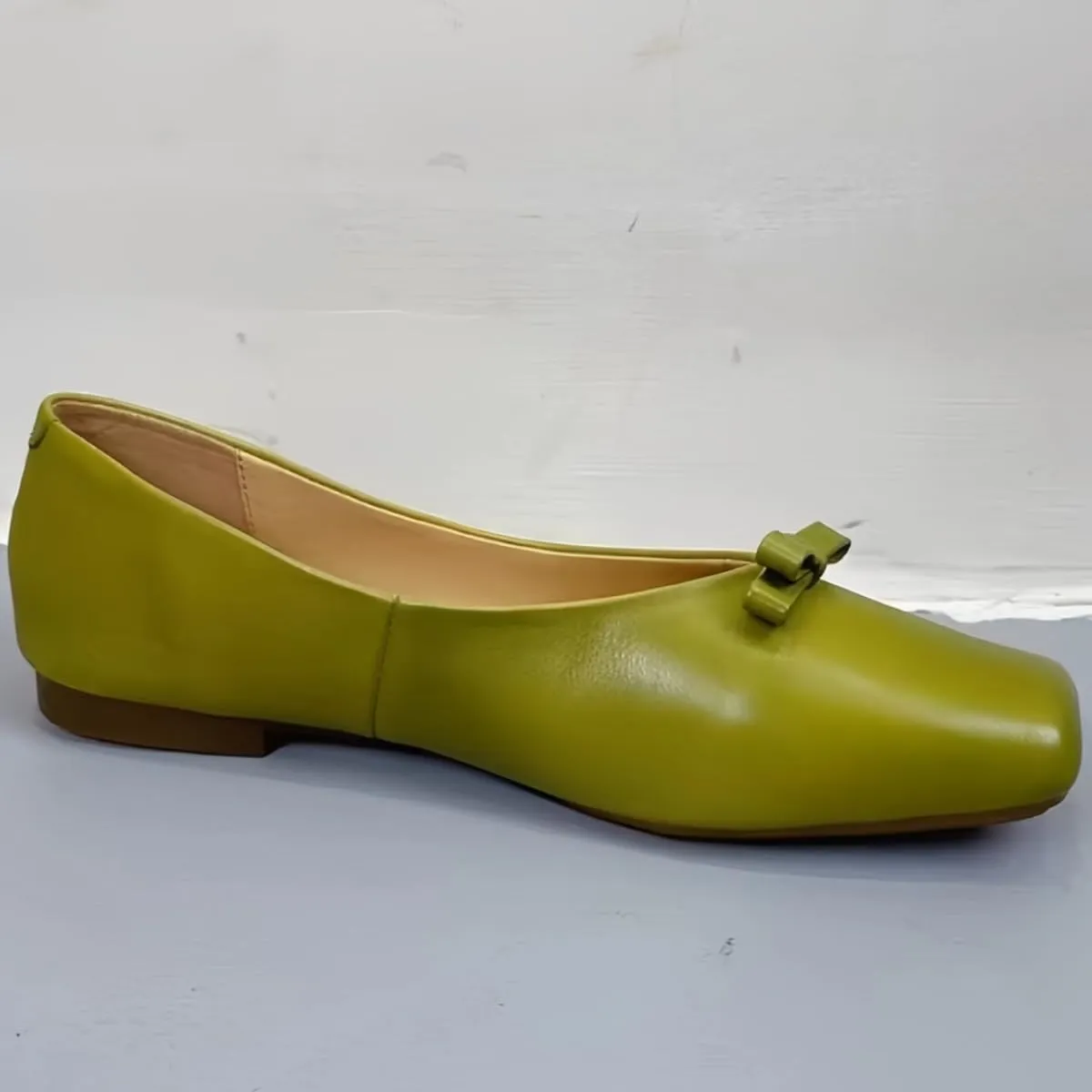 Women's Ballet Flats with Bow Genuine Leather Square Toe Slip-on Loafer Shoes for Women Wedding, Office Work or Daily Casual Comfort Subtle Sexiness