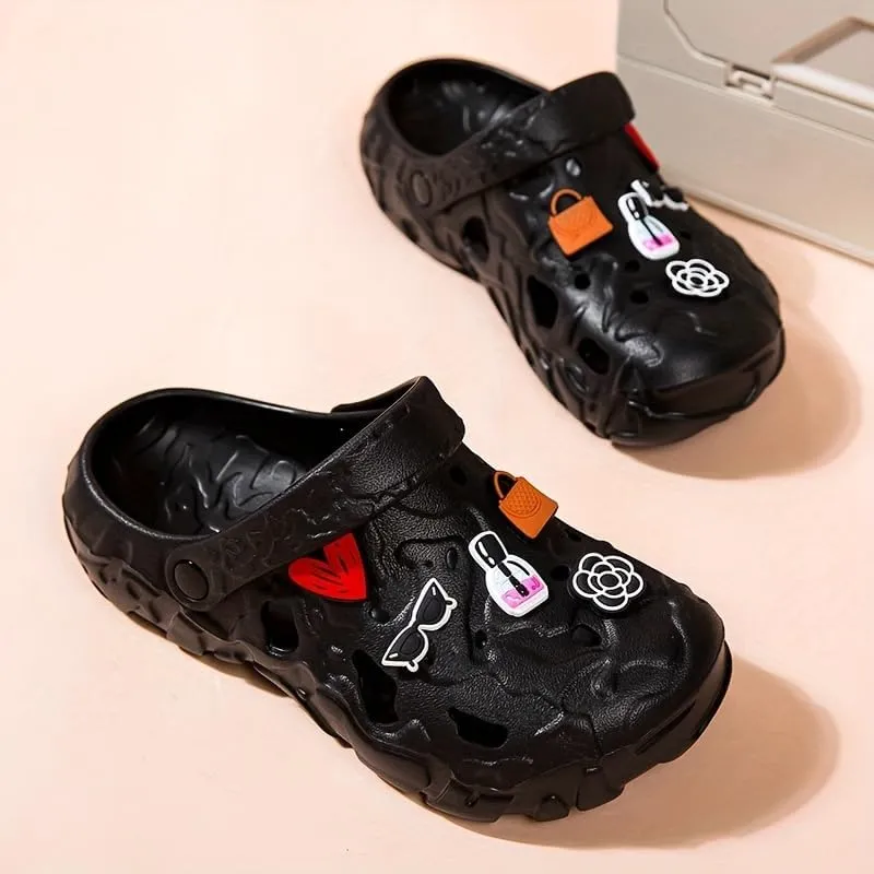 Women's Breathable EVA Clogs, Casual Style with Heart Pattern, Flat Sole, All-Season, with Easy Care Hand Washable for Indoor Outdoor Beach Slides