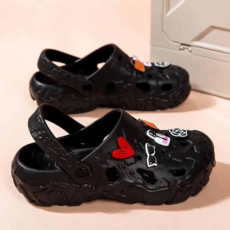 Women's Breathable EVA Clogs, Casual Style with Heart Pattern, Flat Sole, All-Season, with Easy Care Hand Washable for Indoor Outdoor Beach Slides