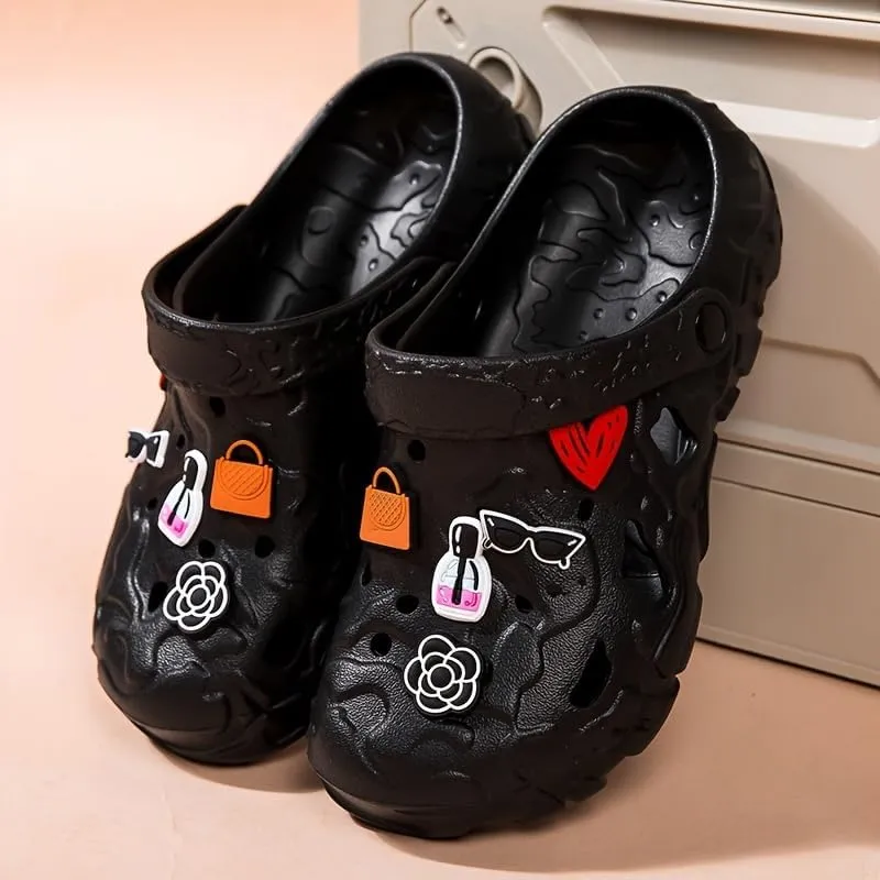 Women's Breathable EVA Clogs, Casual Style with Heart Pattern, Flat Sole, All-Season, with Easy Care Hand Washable for Indoor Outdoor Beach Slides