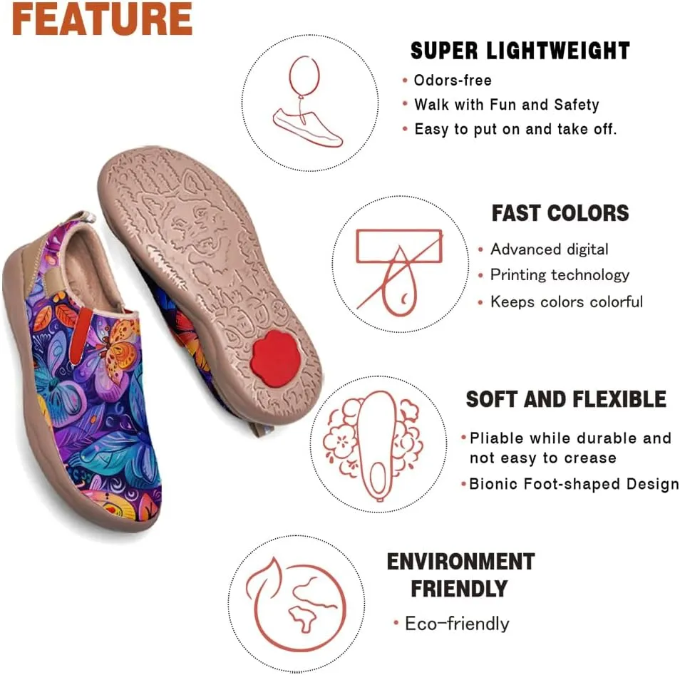 Women's Casual Loafers Microfiber Slip On Sneakers Art Painted Comfortable Soft Travel Shoes Colorful Butterfly