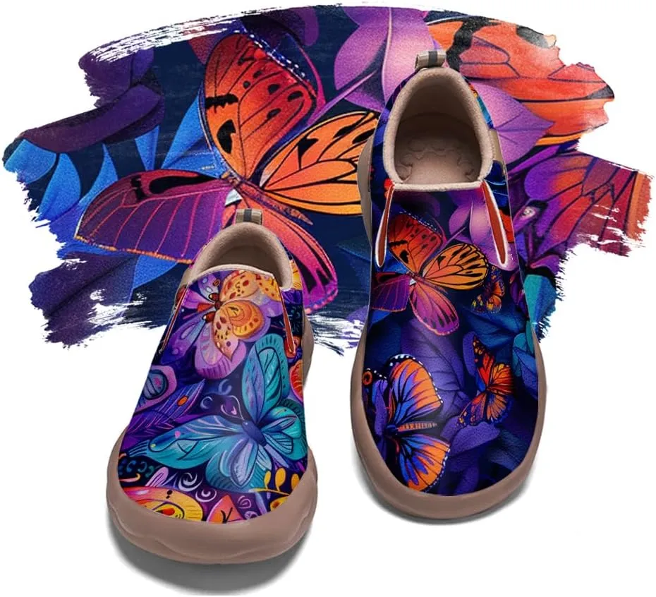 Women's Casual Loafers Microfiber Slip On Sneakers Art Painted Comfortable Soft Travel Shoes Colorful Butterfly