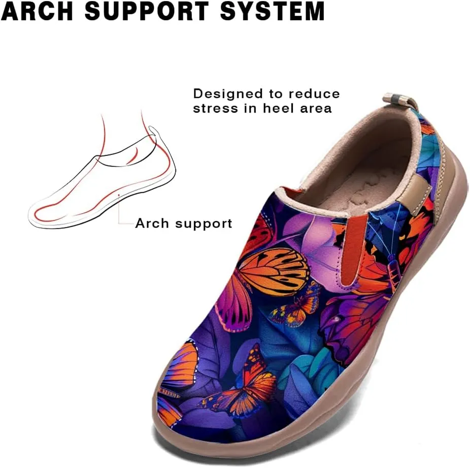 Women's Casual Loafers Microfiber Slip On Sneakers Art Painted Comfortable Soft Travel Shoes Colorful Butterfly