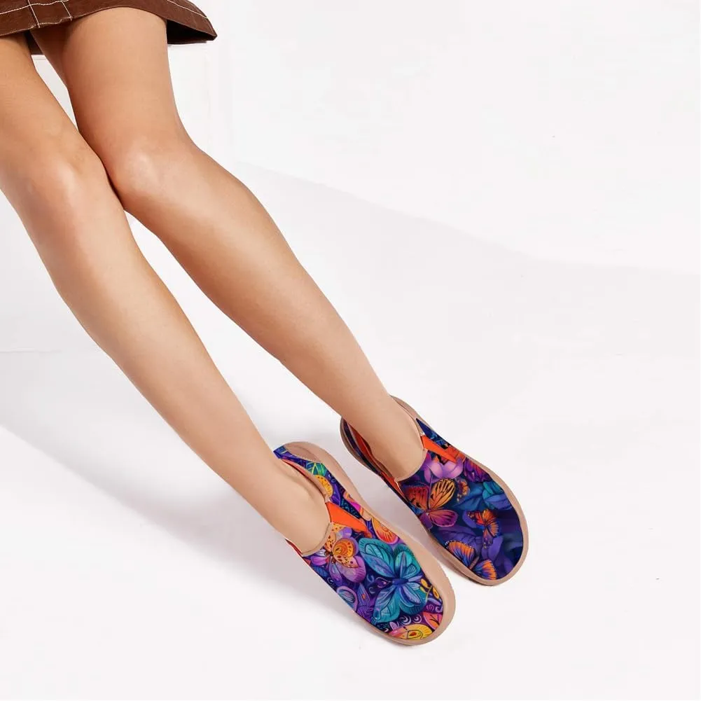 Women's Casual Loafers Microfiber Slip On Sneakers Art Painted Comfortable Soft Travel Shoes Colorful Butterfly