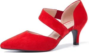 Women's Closed Pointed Toe Heels Strap D'Orsay Kitten Heel Slip On Dressy Pumps