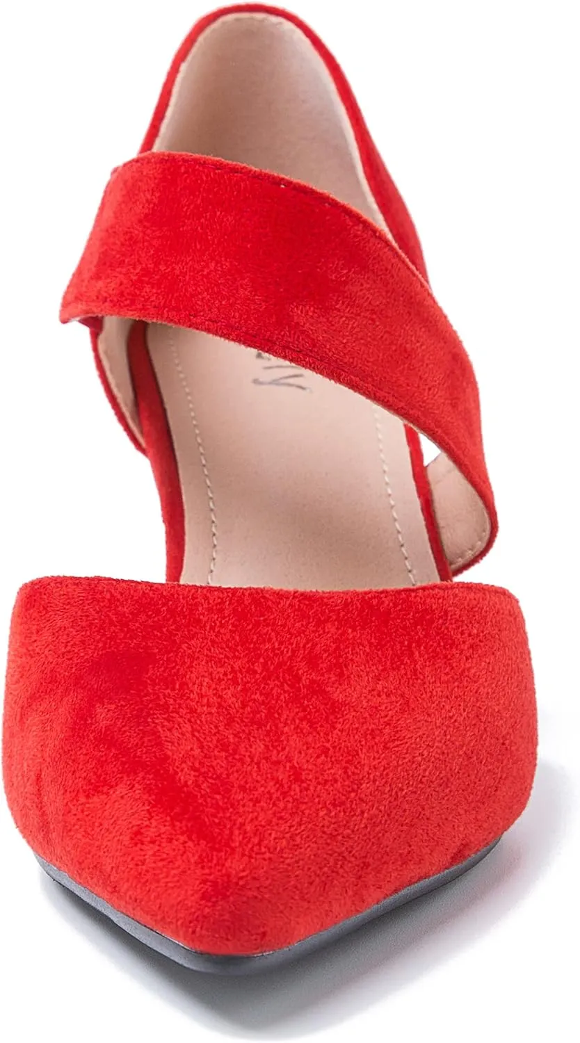 Women's Closed Pointed Toe Heels Strap D'Orsay Kitten Heel Slip On Dressy Pumps