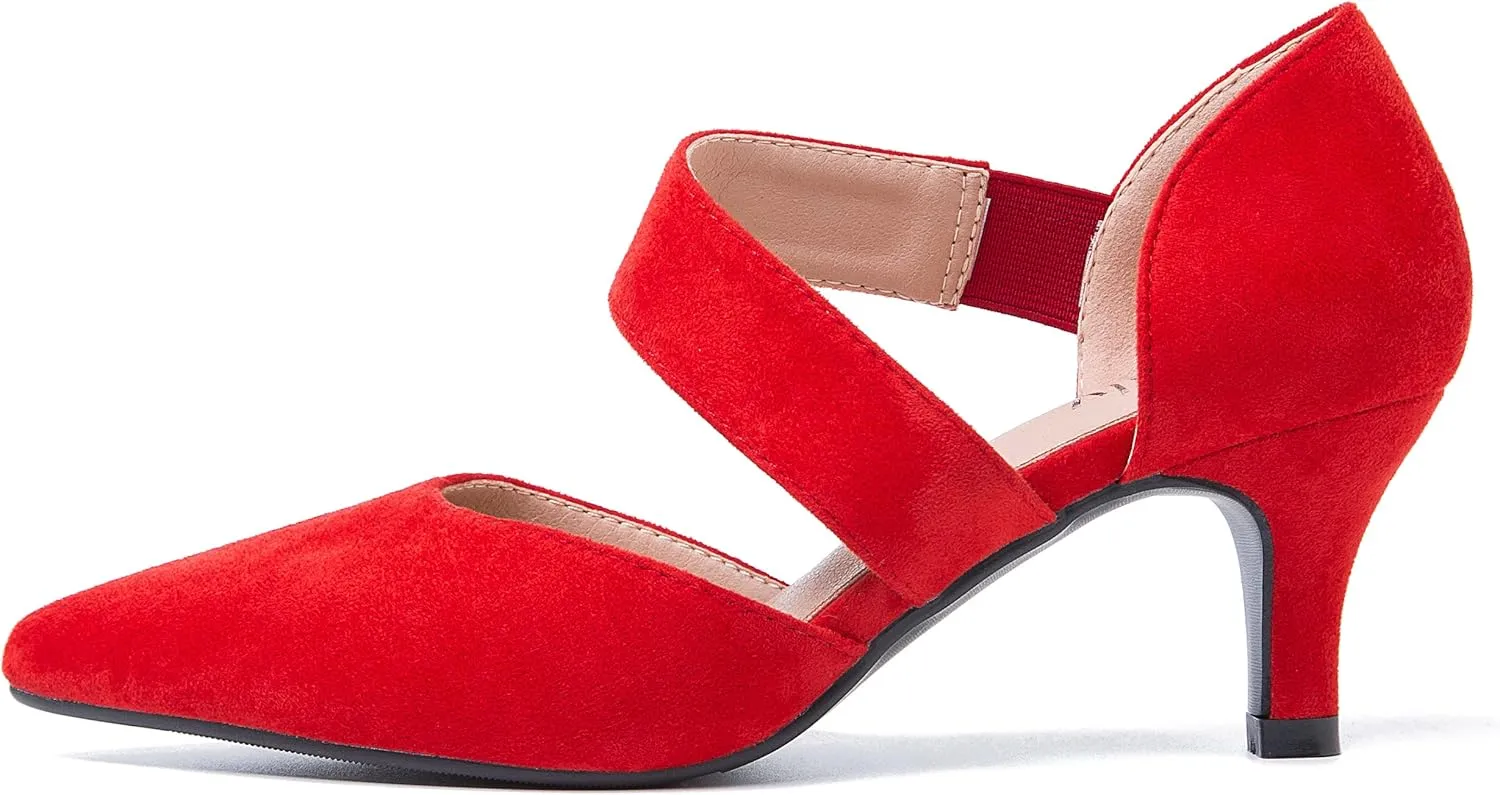 Women's Closed Pointed Toe Heels Strap D'Orsay Kitten Heel Slip On Dressy Pumps