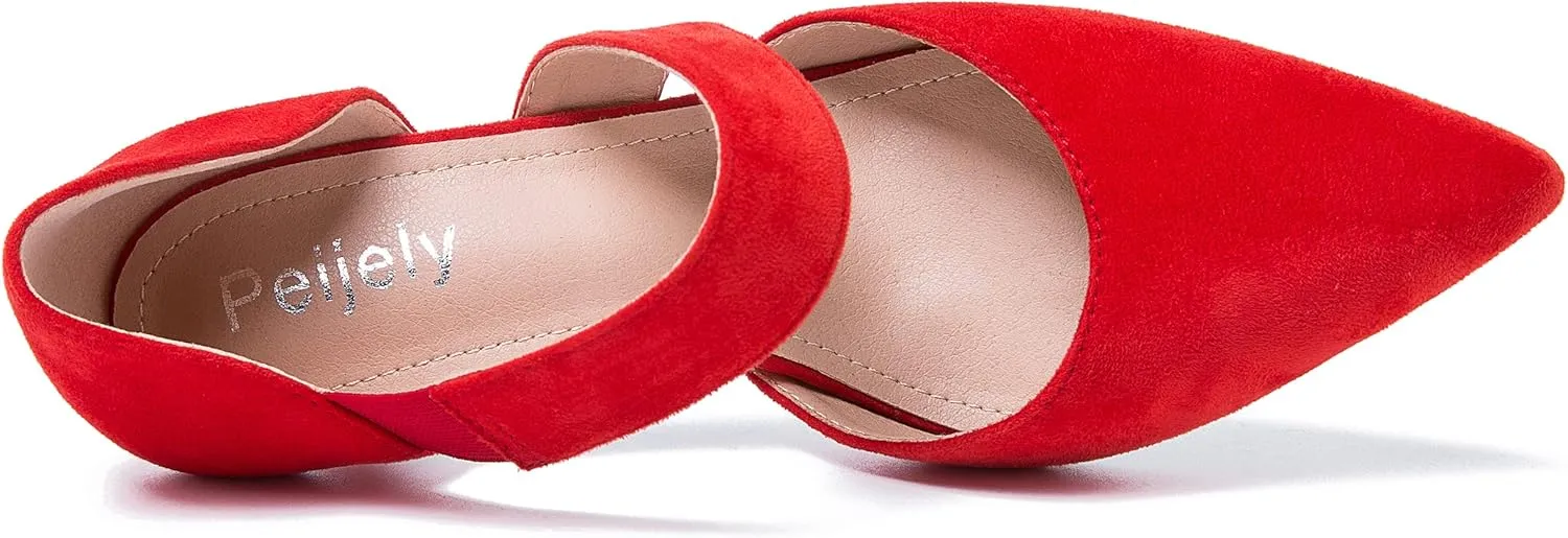 Women's Closed Pointed Toe Heels Strap D'Orsay Kitten Heel Slip On Dressy Pumps